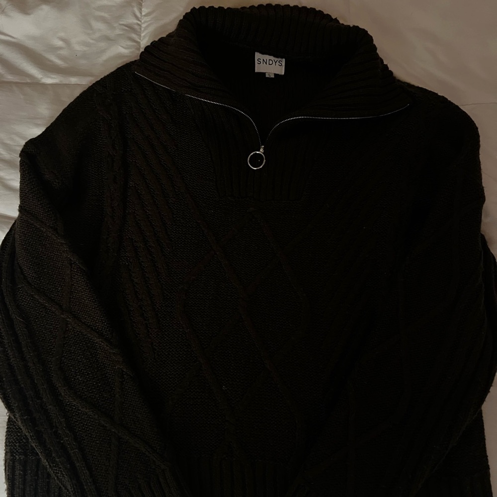 SNDYs Revolve Chocolate Brown Quarter Zip Sweater